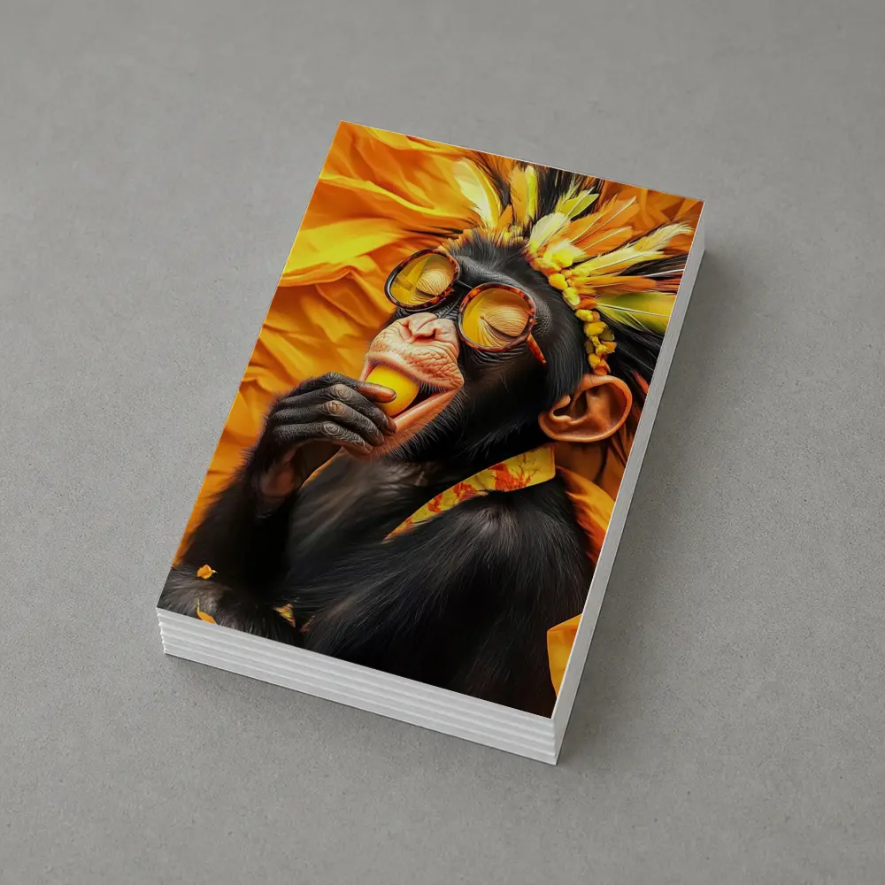 Chimpanzee With Sunglasses Yellow Feather Headdress – Postcards