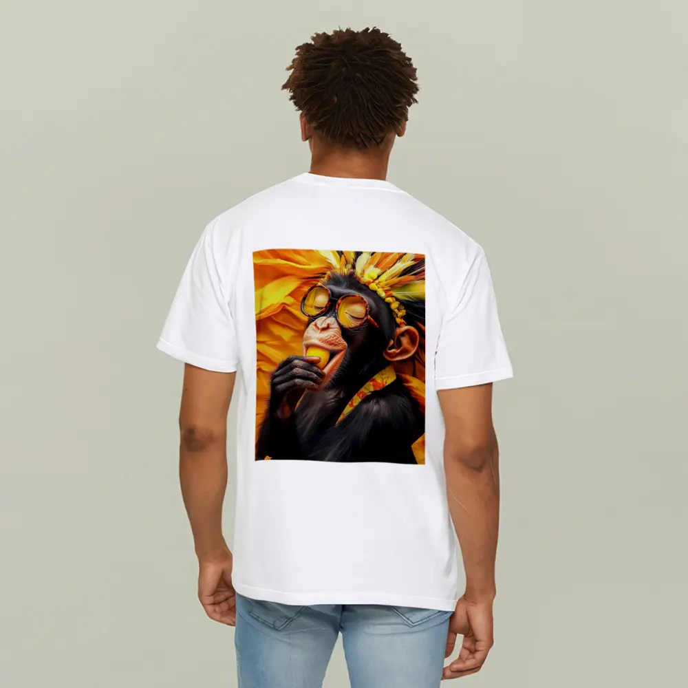 Chimpanzee With Sunglasses Yellow Feather Headdress – T-Shirts