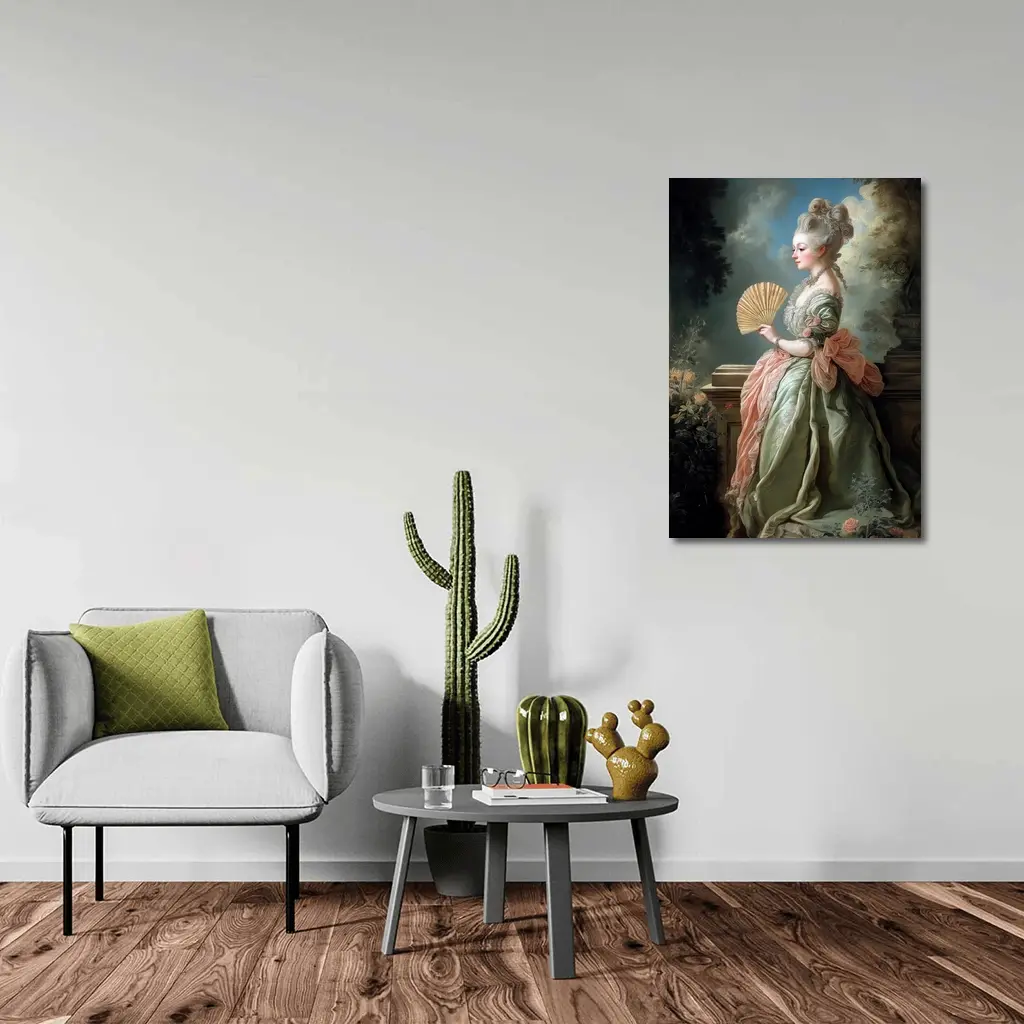 Rococo Noblewoman With Fan Garden Portrait – Wall Art