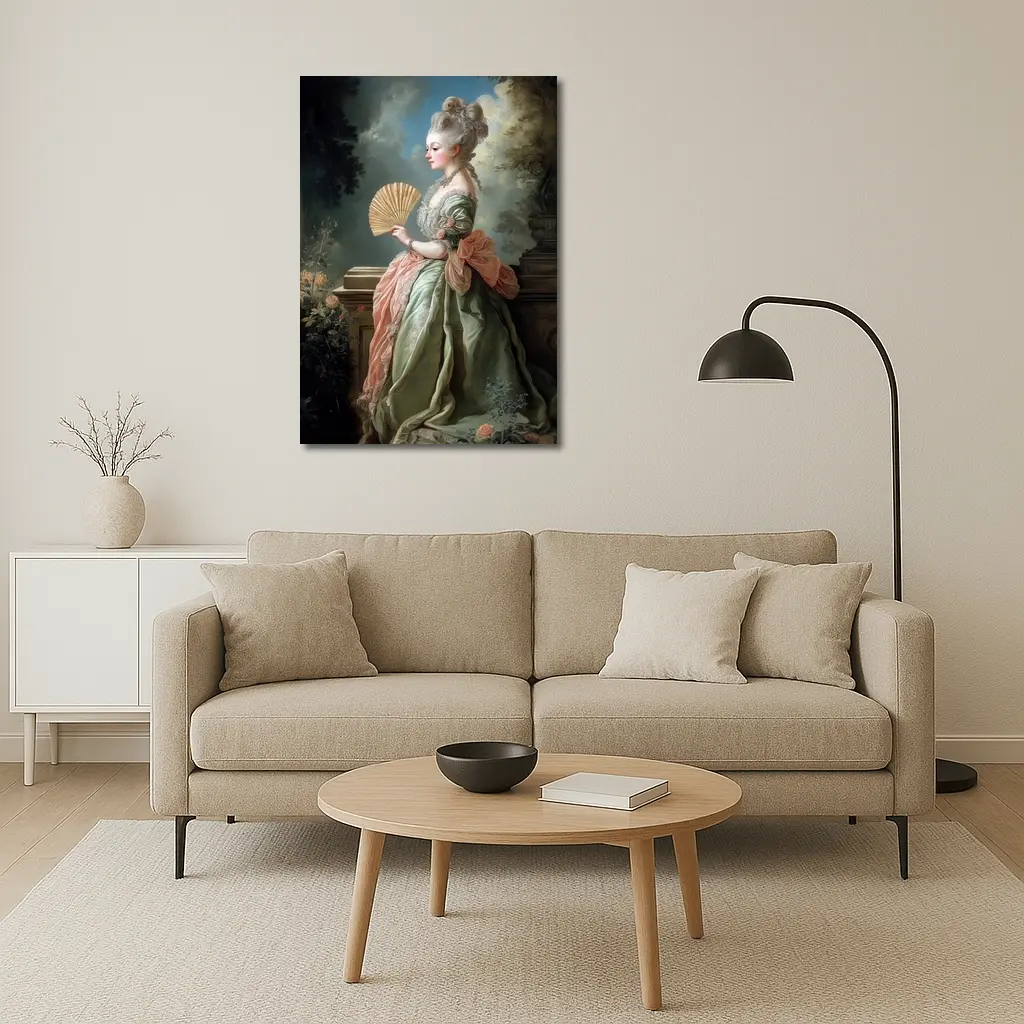 Rococo Noblewoman With Fan Garden Portrait – Wall Art