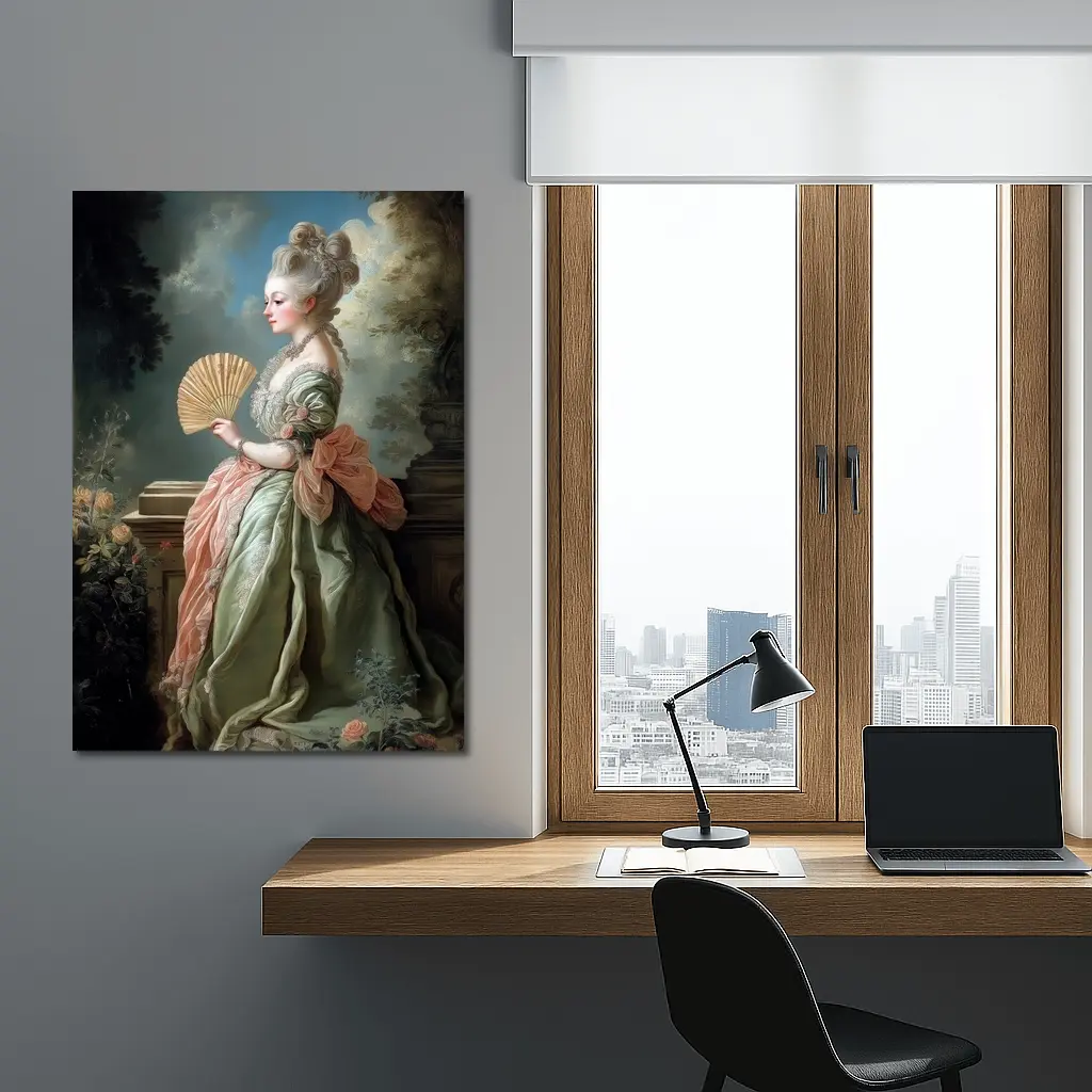 Rococo Noblewoman With Fan Garden Portrait – Wall Art