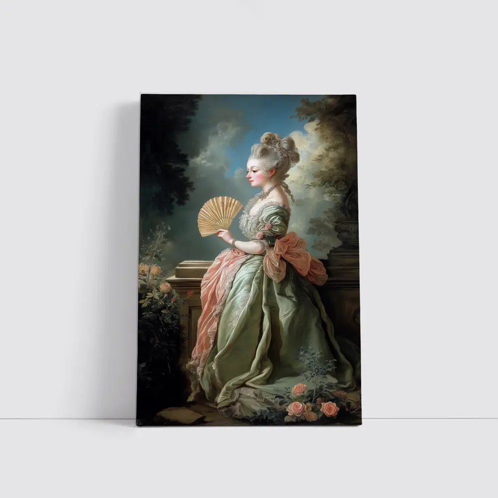 Rococo Noblewoman With Fan Garden Portrait – Wall Art