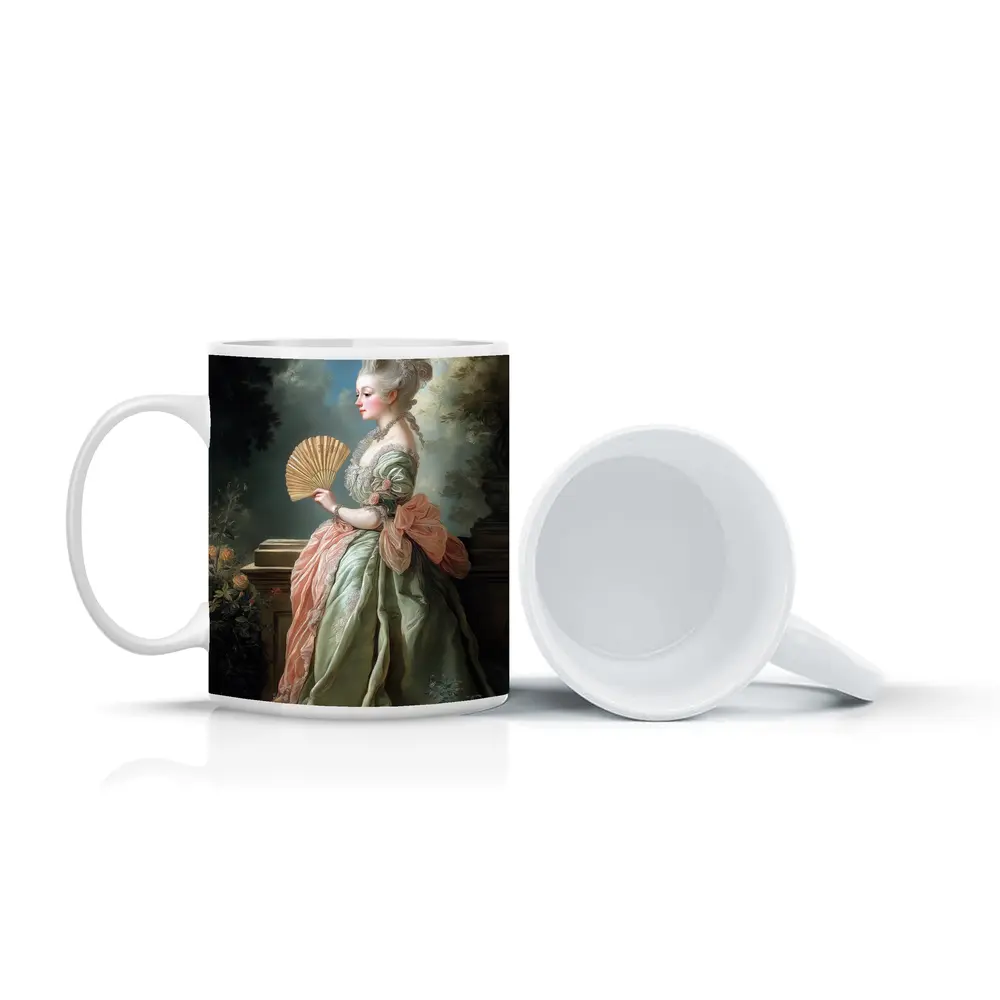 Rococo Noblewoman With Fan Garden Portrait – Mugs