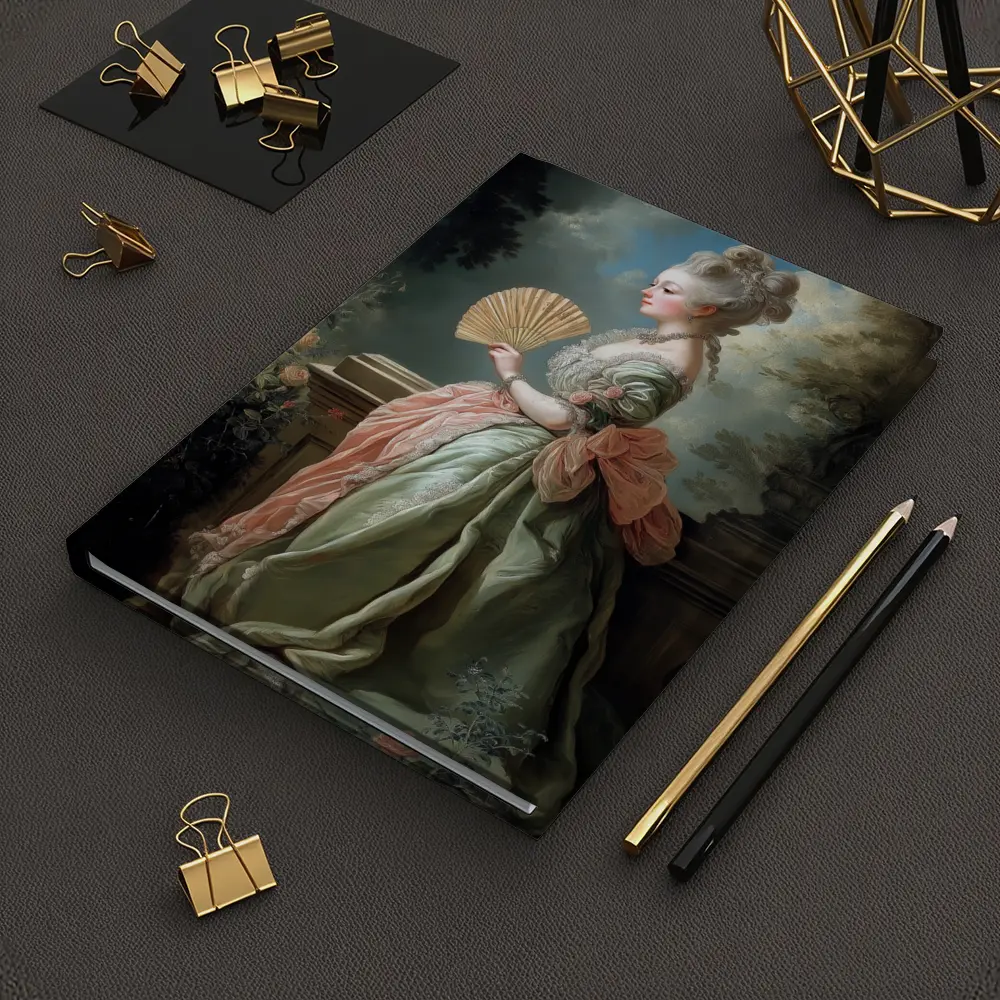 Rococo Noblewoman With Fan Garden Portrait – Notebooks