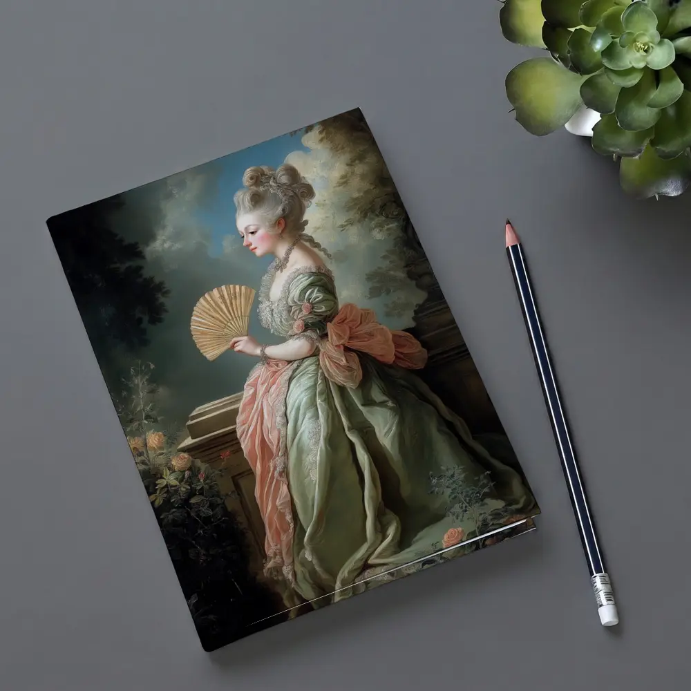 Rococo Noblewoman With Fan Garden Portrait – Notebooks