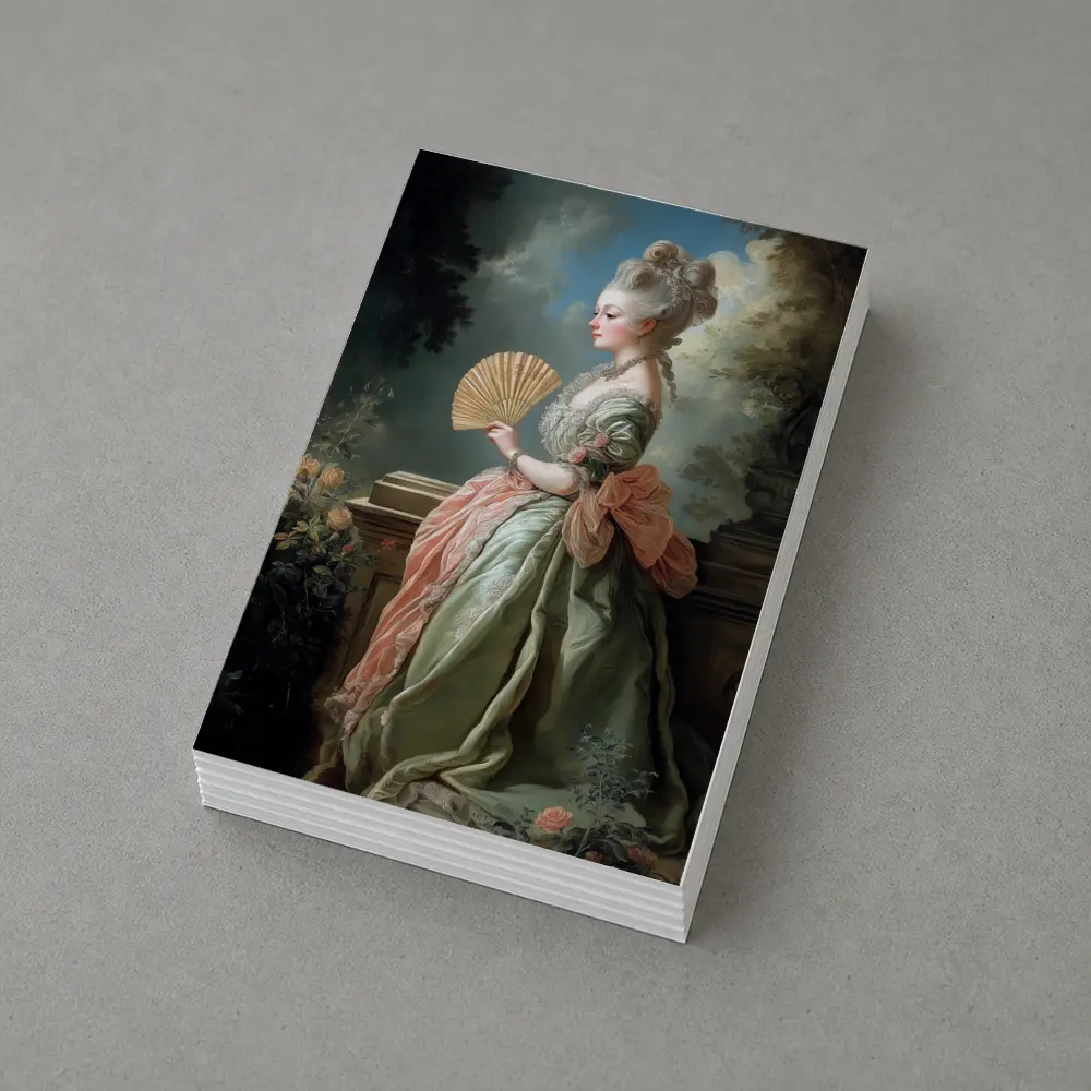 Rococo Noblewoman With Fan Garden Portrait – Postcards