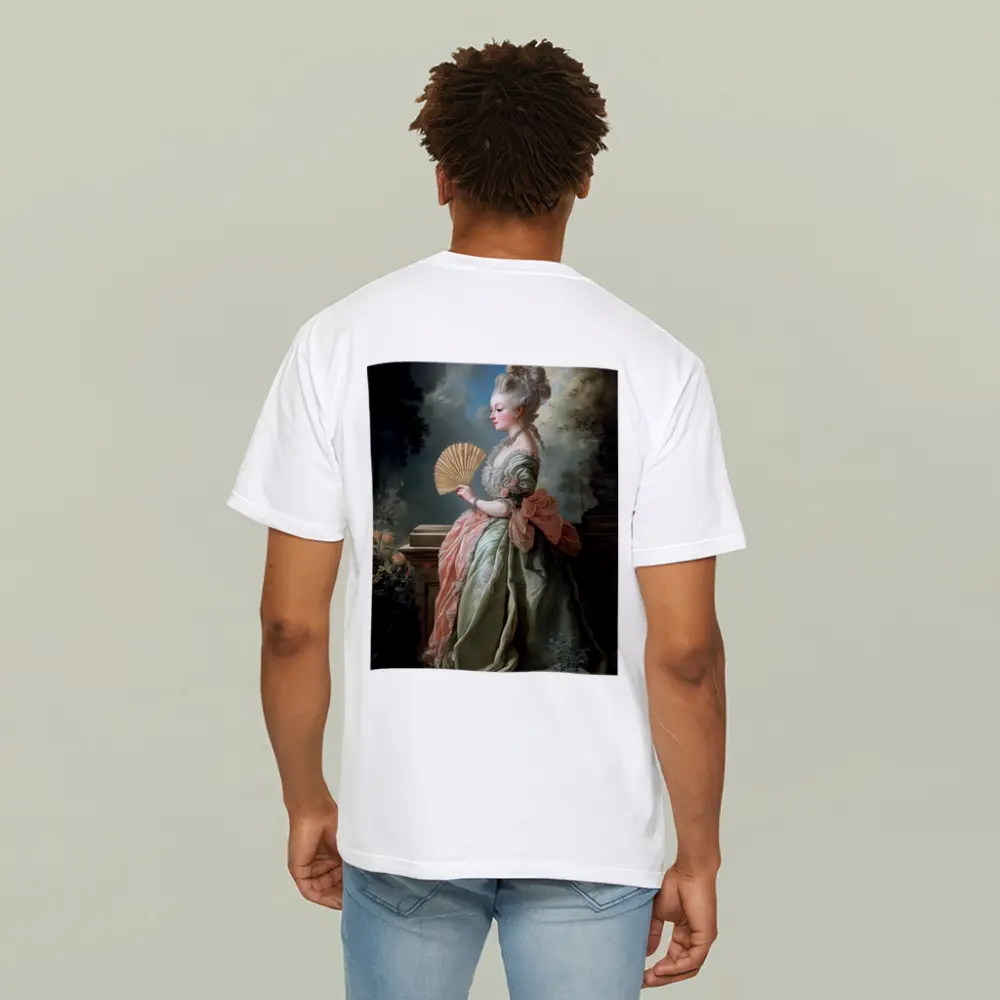 Rococo Noblewoman With Fan Garden Portrait – T-Shirts