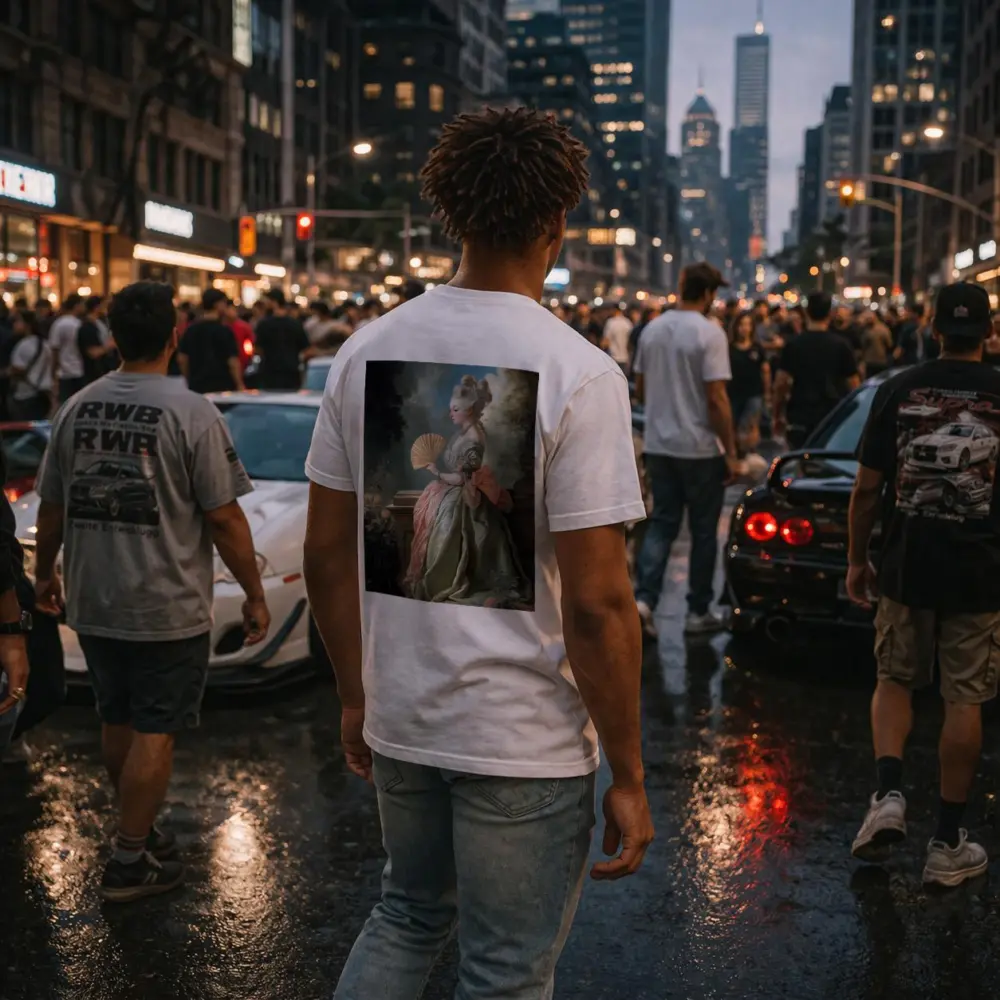 Rococo Noblewoman With Fan Garden Portrait – T-Shirts