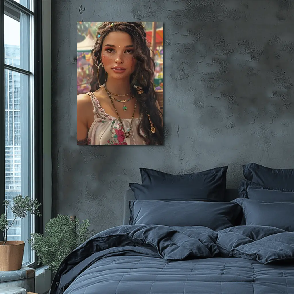 Boho Woman Festival Floral Dress Portrait Art – Wall Art