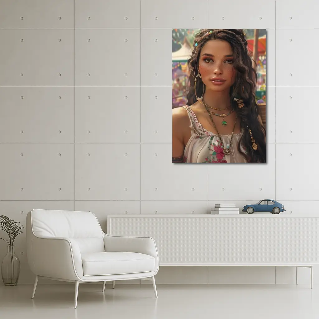 Boho Woman Festival Floral Dress Portrait Art – Wall Art