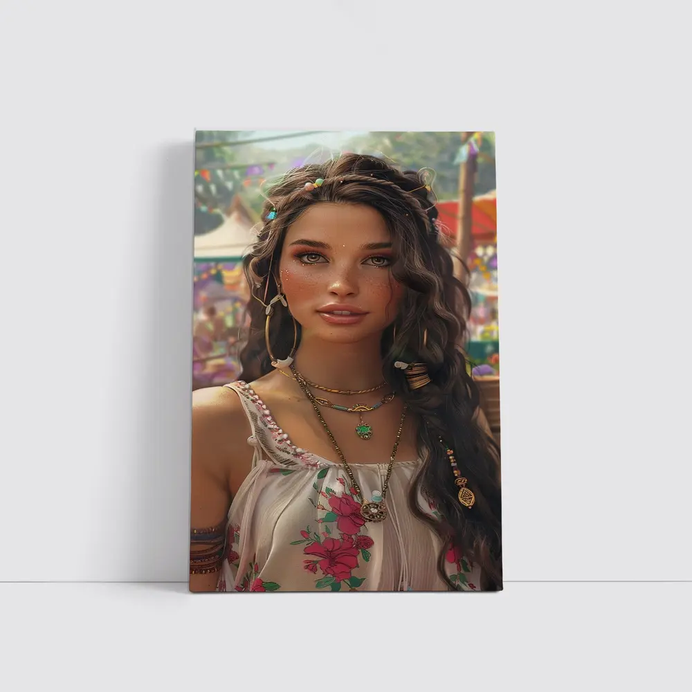 Boho Woman Festival Floral Dress Portrait Art – Wall Art