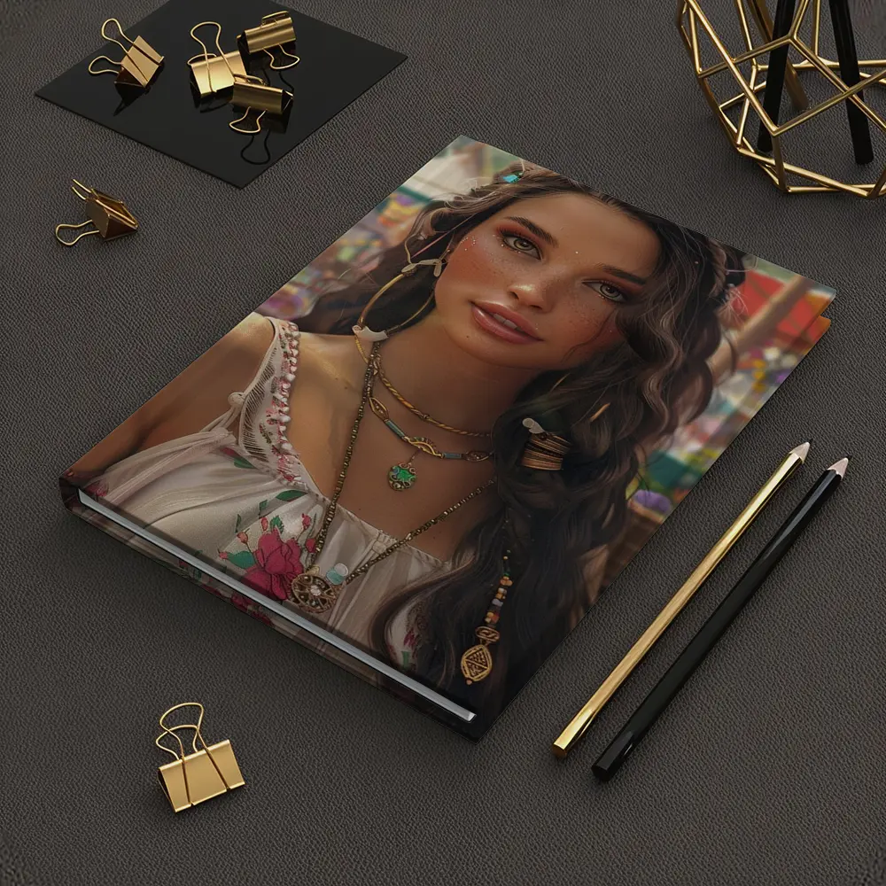 Boho Woman Festival Floral Dress Portrait Art – Notebooks