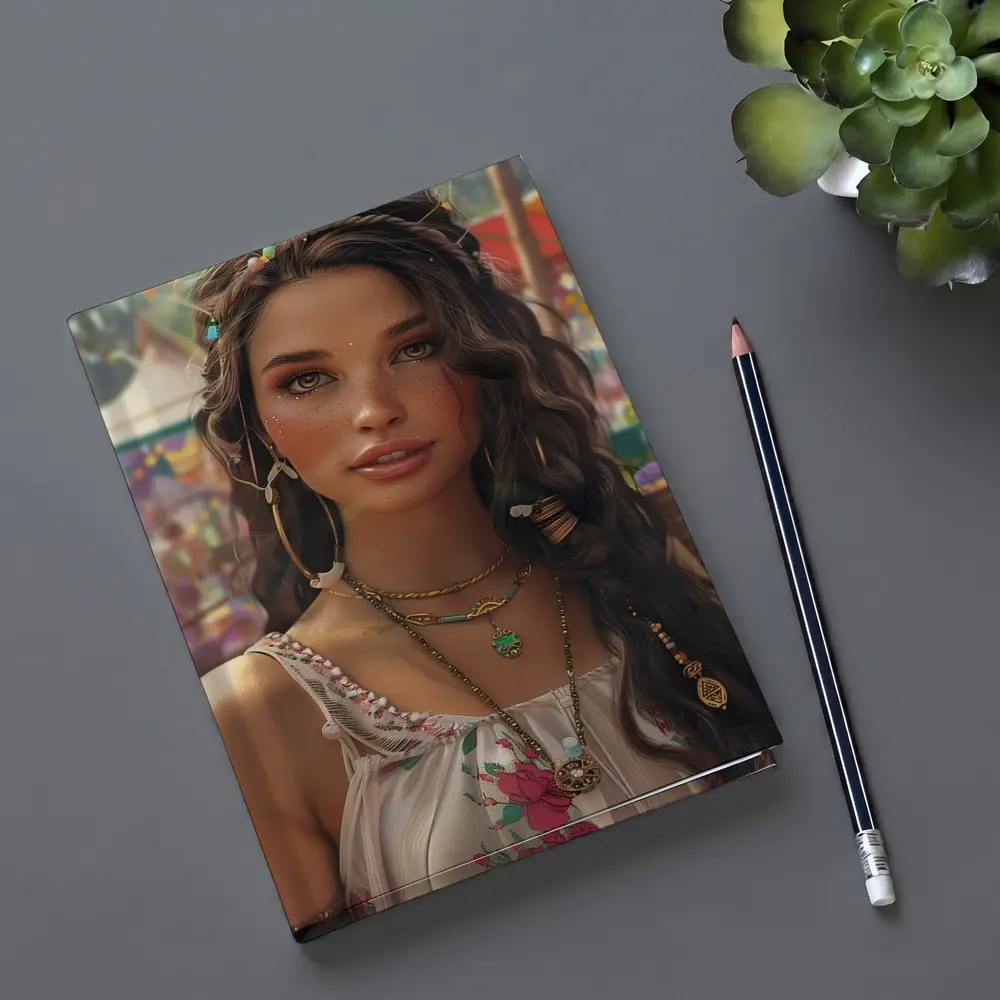 Boho Woman Festival Floral Dress Portrait Art – Notebooks