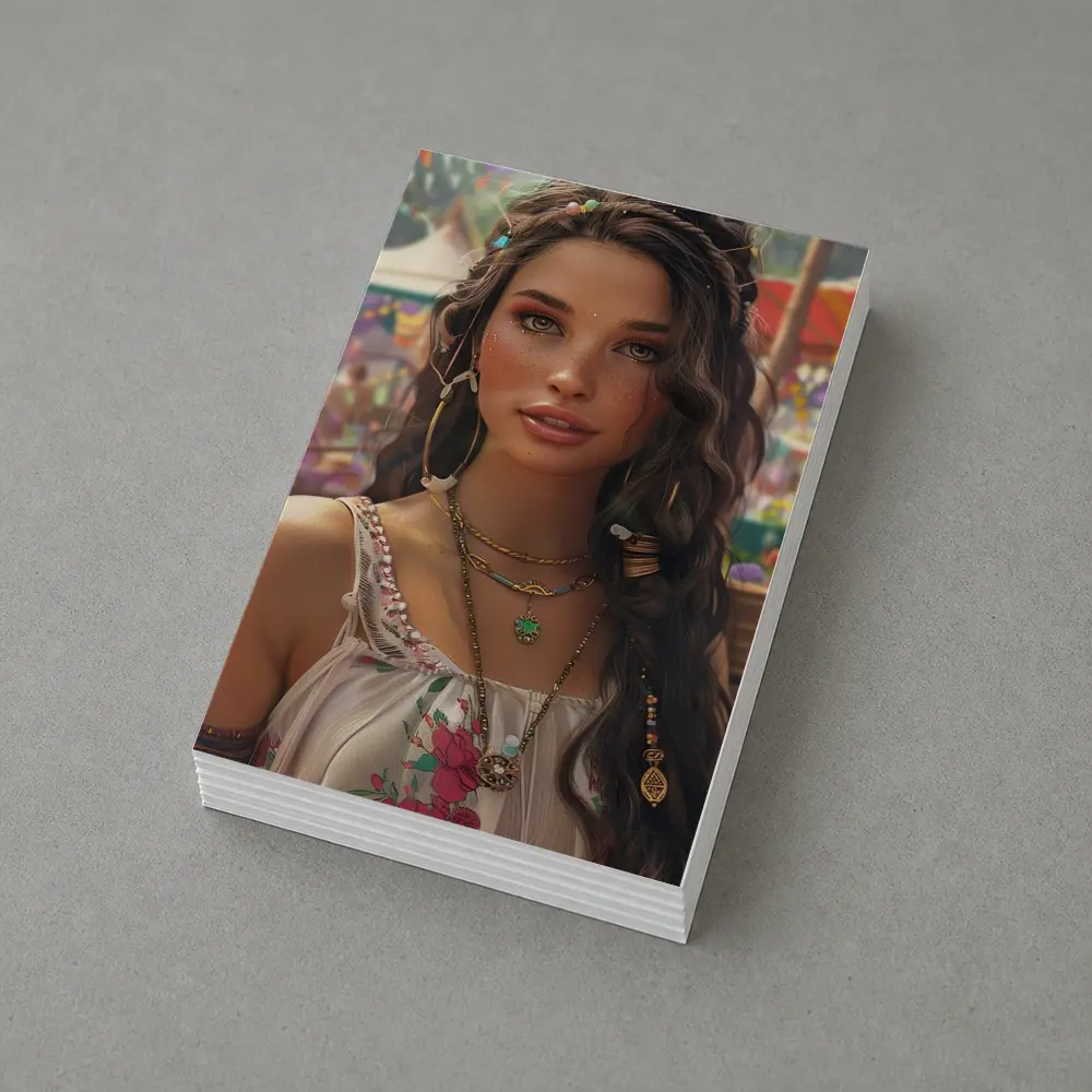 Boho Woman Festival Floral Dress Portrait Art – Postcards