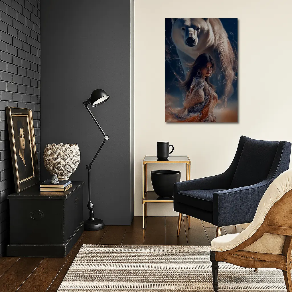 Woman and Polar Bear Mystical Night Art – Wall Art