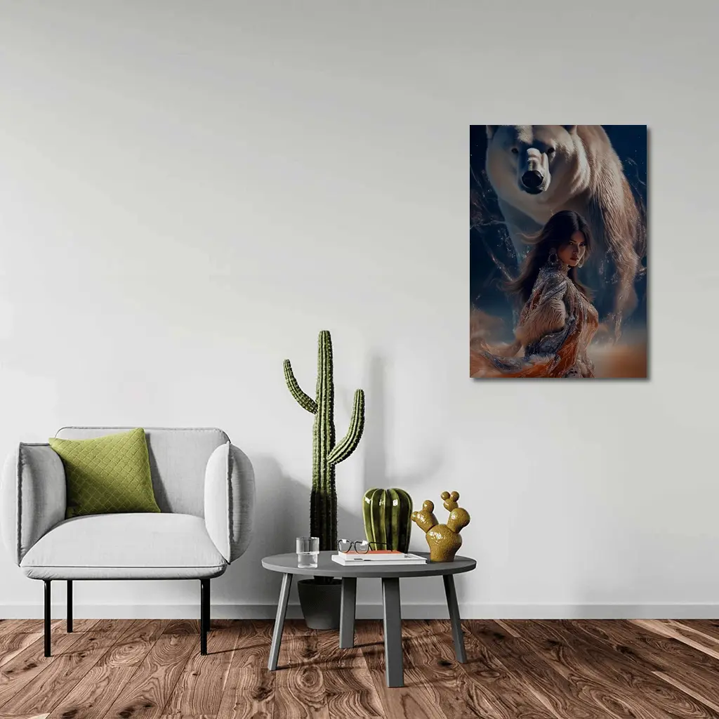 Woman and Polar Bear Mystical Night Art – Wall Art