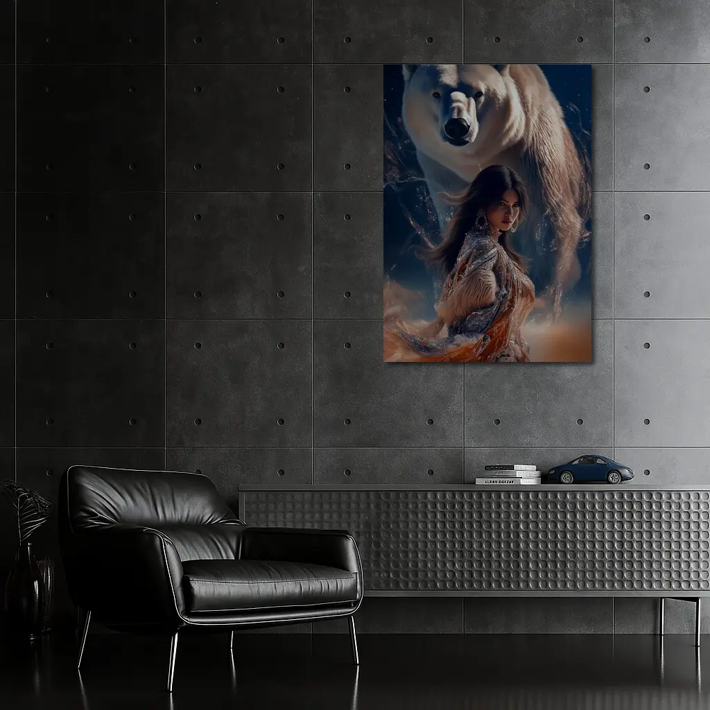 Woman and Polar Bear Mystical Night Art – Wall Art