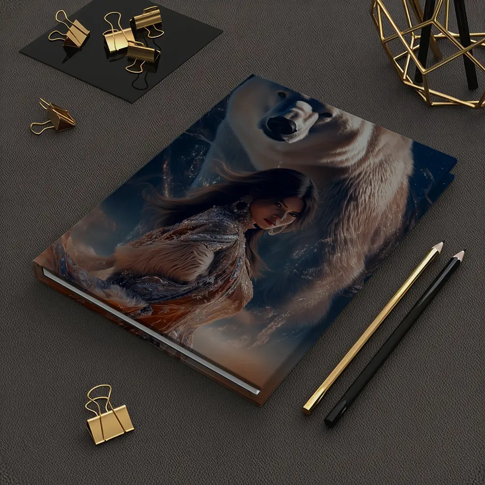 Woman and Polar Bear Mystical Night Art – Notebooks