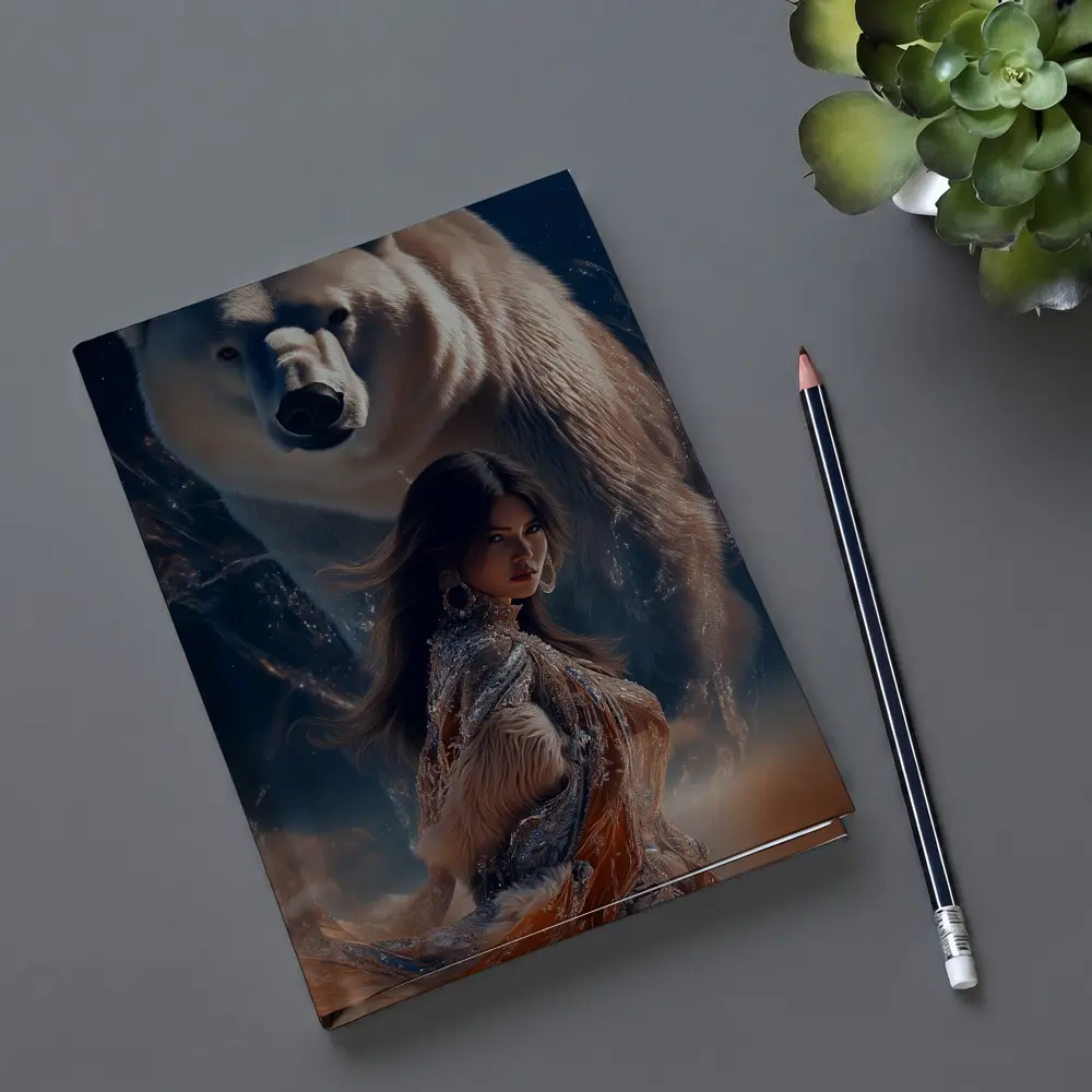 Woman and Polar Bear Mystical Night Art – Notebooks