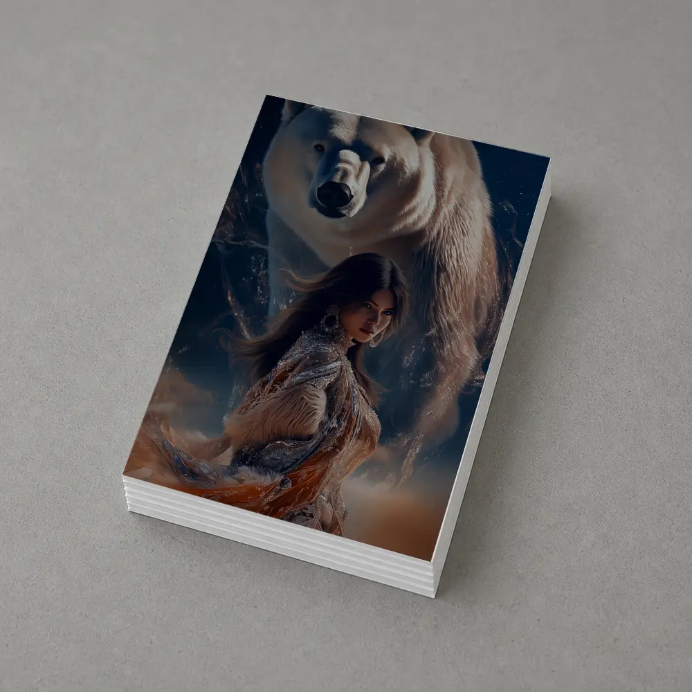Woman and Polar Bear Mystical Night Art – Postcards