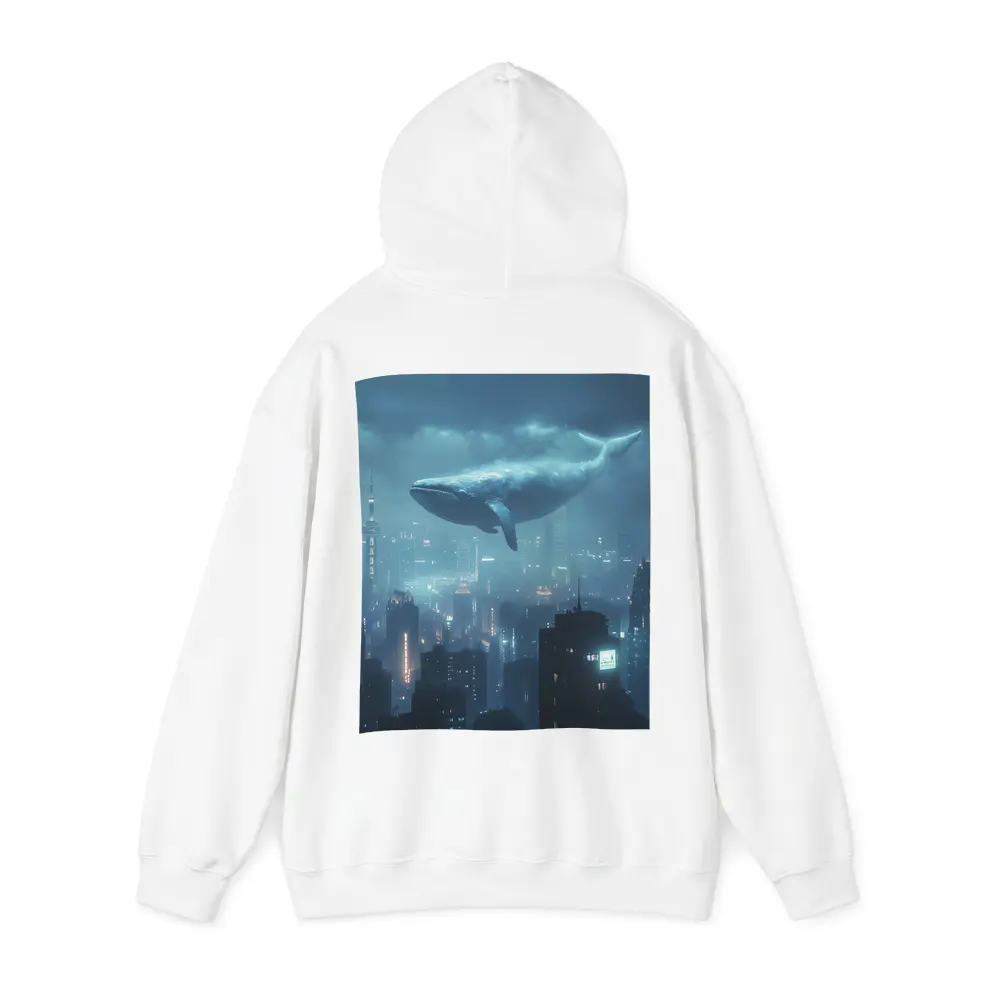 Blue Whale Flying Over Futuristic City – Hoodies