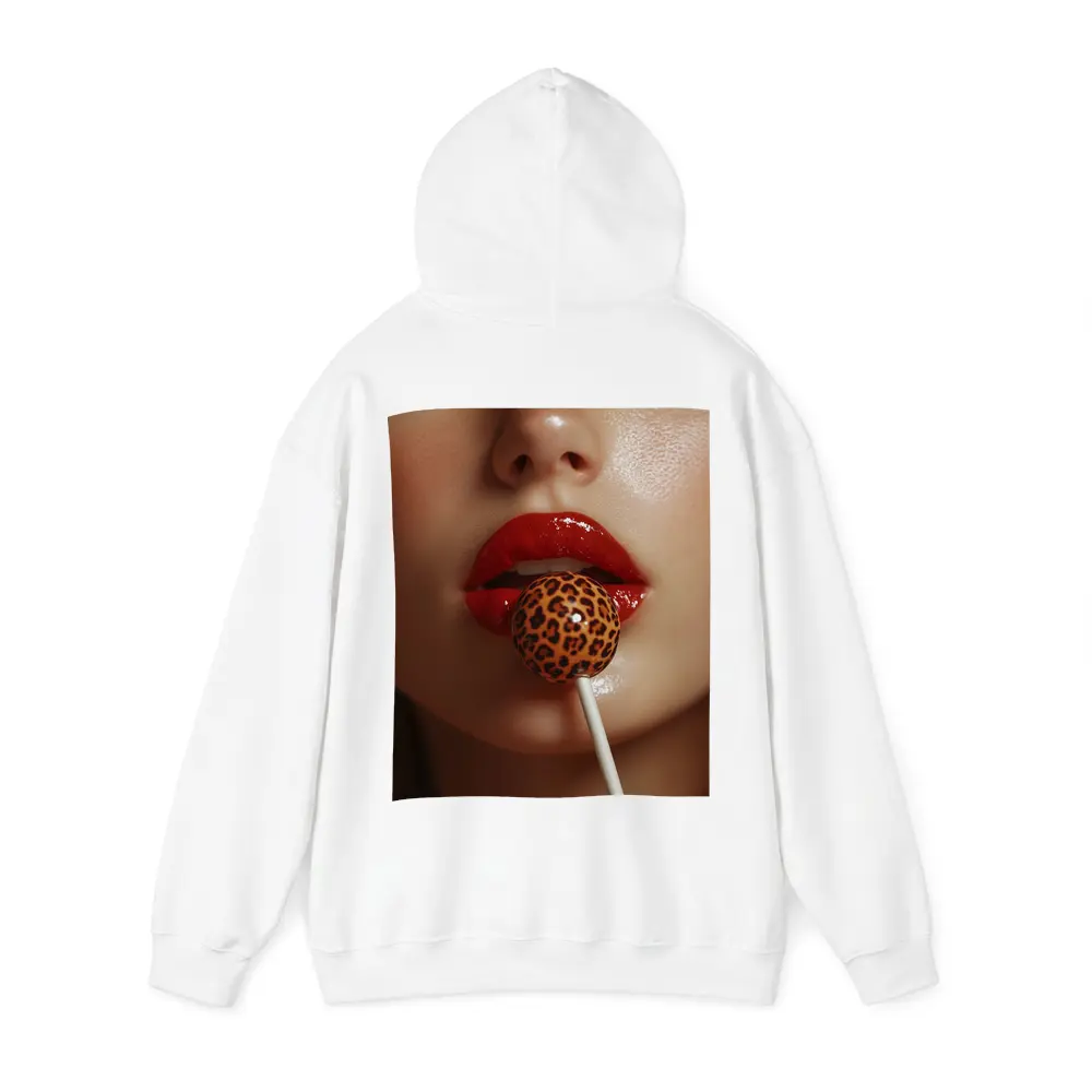 Red Lips Leopard Print Lollipop Close Up – Hoodies