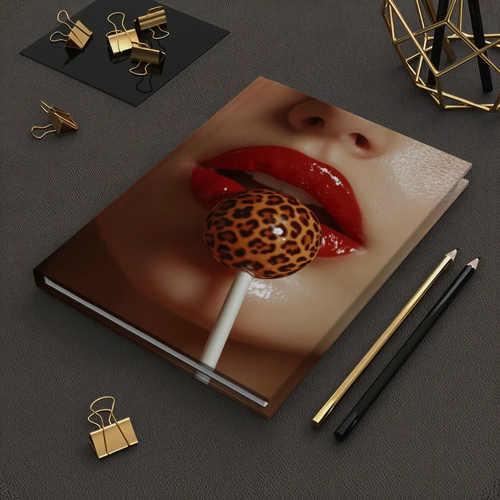 Red Lips Leopard Print Lollipop Close Up – Notebooks