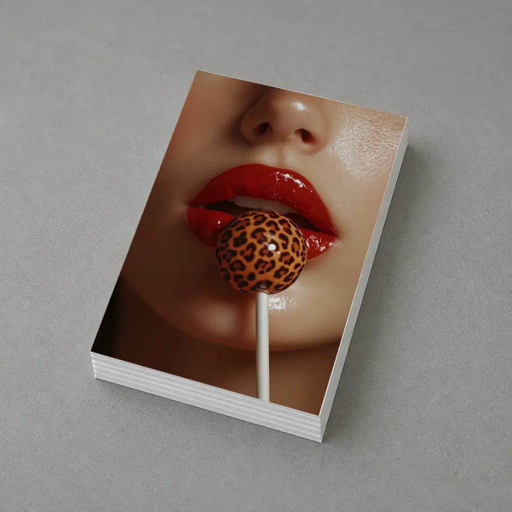 Red Lips Leopard Print Lollipop Close Up – Postcards