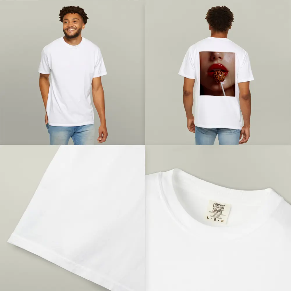 Red Lips Leopard Print Lollipop Close Up – T-Shirts