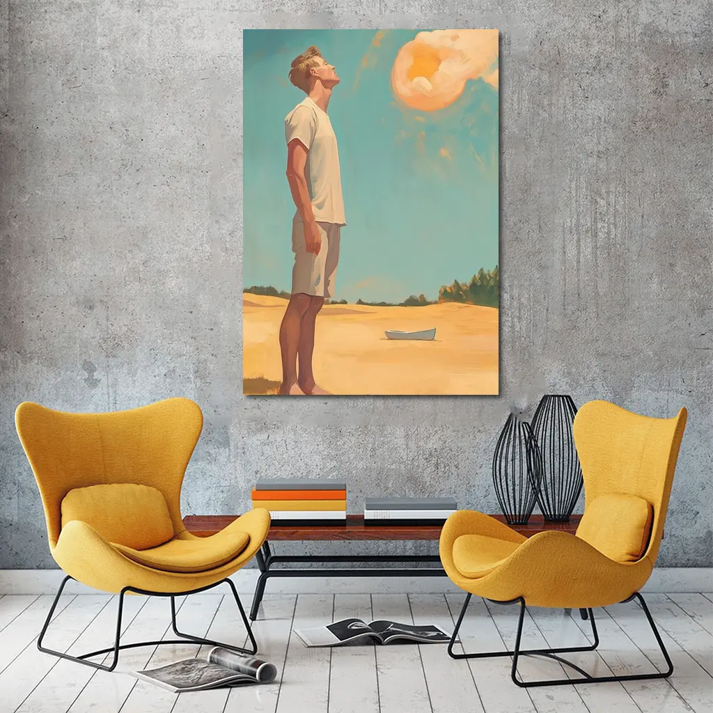 Young Man Looking Up Summer Sky Painting – Wall Art
