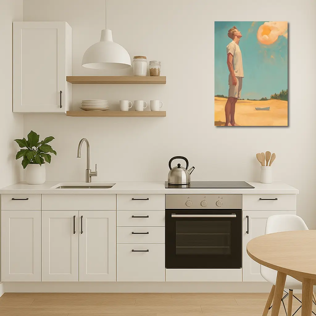 Young Man Looking Up Summer Sky Painting – Wall Art
