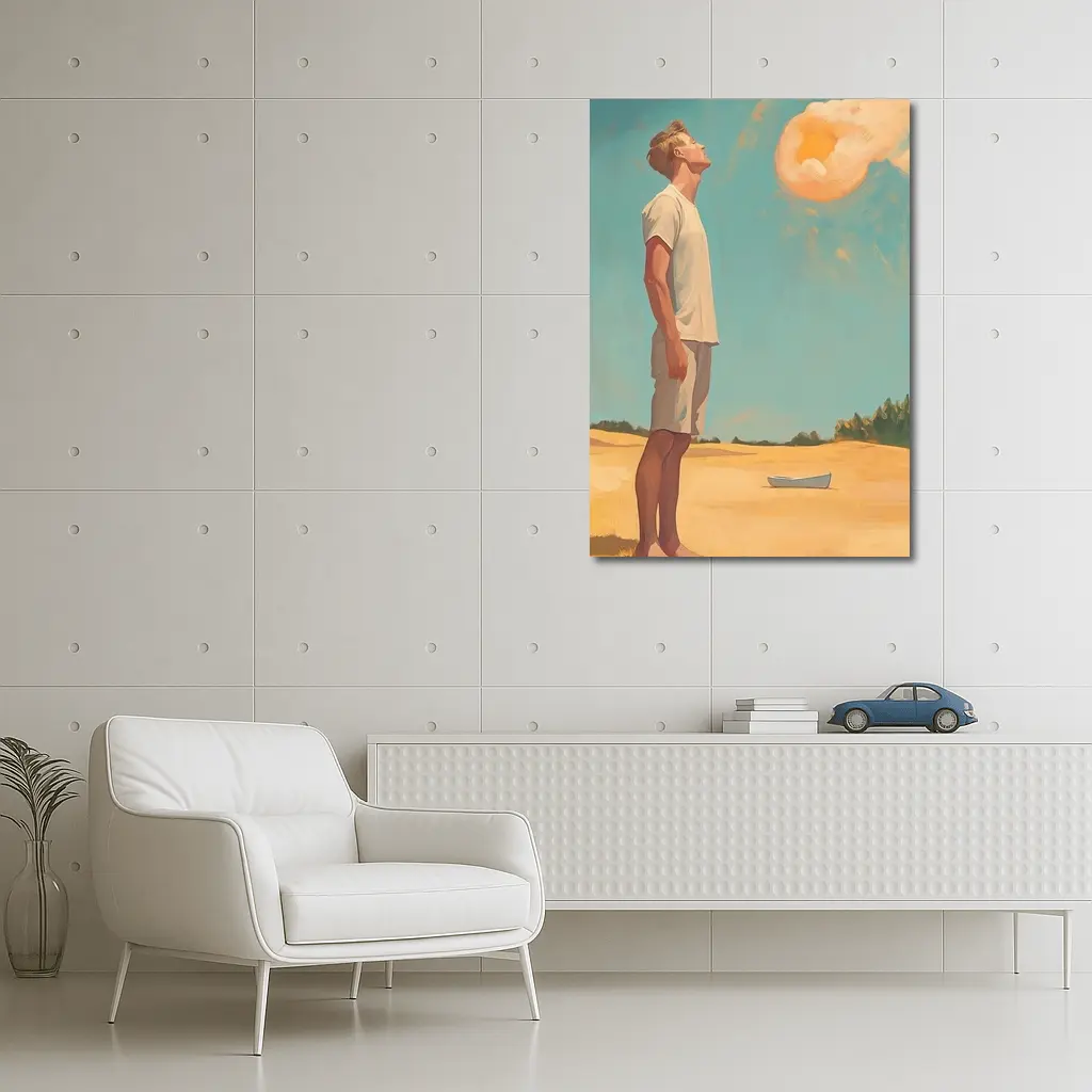 Young Man Looking Up Summer Sky Painting – Wall Art