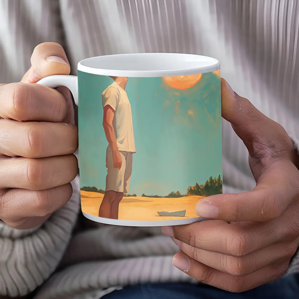 Young Man Looking Up Summer Sky Painting – Mugs