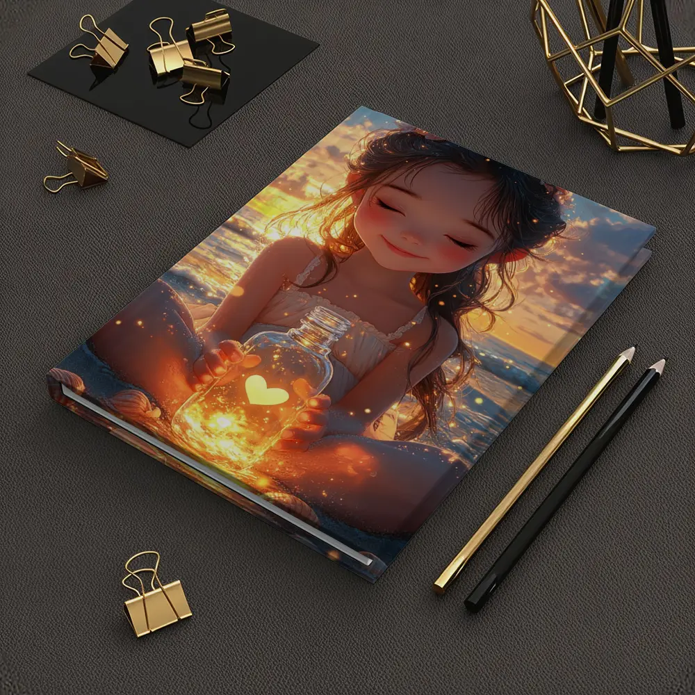 Anime Girl Glowing Heart Jar Beach Sunset – Notebooks