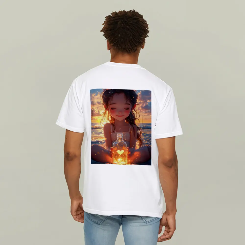 Anime Girl Glowing Heart Jar Beach Sunset – T-Shirts
