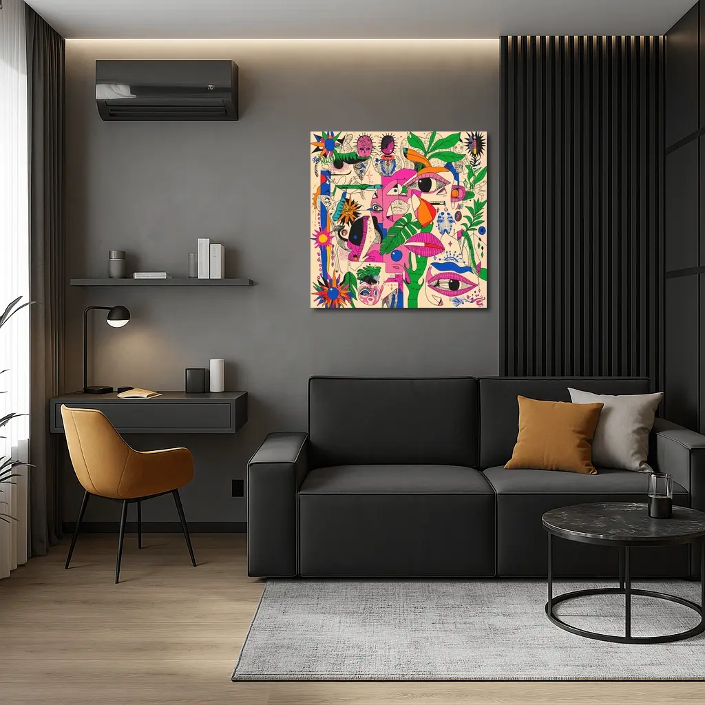 Surreal Psychedelic Faces Plants Abstract Pop Art – Wall Art