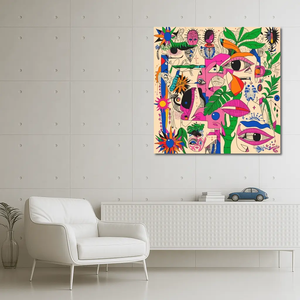 Surreal Psychedelic Faces Plants Abstract Pop Art – Wall Art