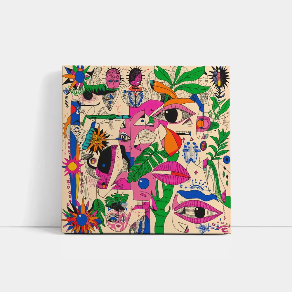 Surreal Psychedelic Faces Plants Abstract Pop Art – Wall Art