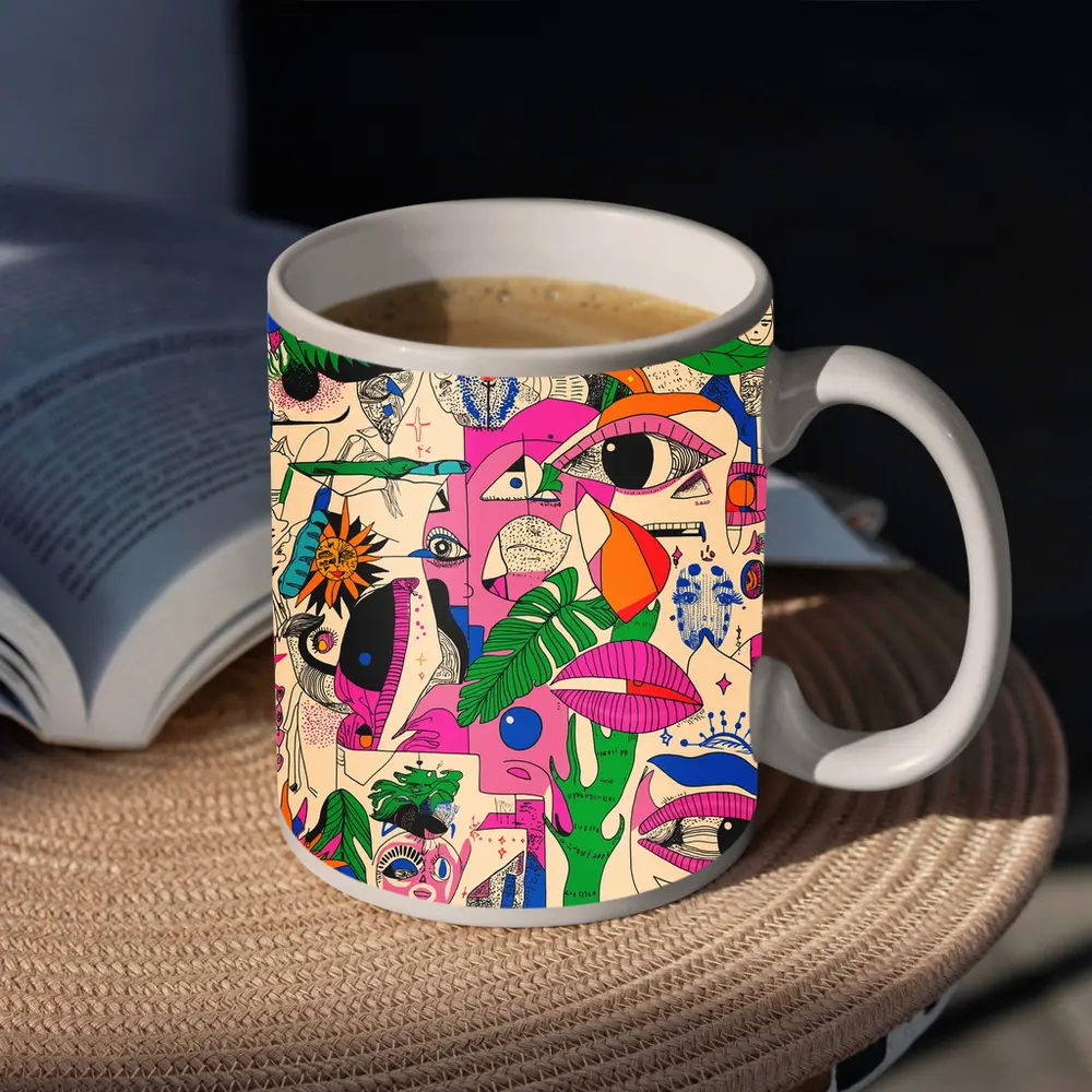 Surreal Psychedelic Faces Plants Abstract Pop Art – Mugs