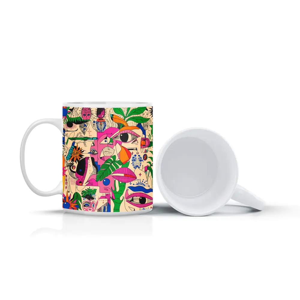 Surreal Psychedelic Faces Plants Abstract Pop Art – Mugs