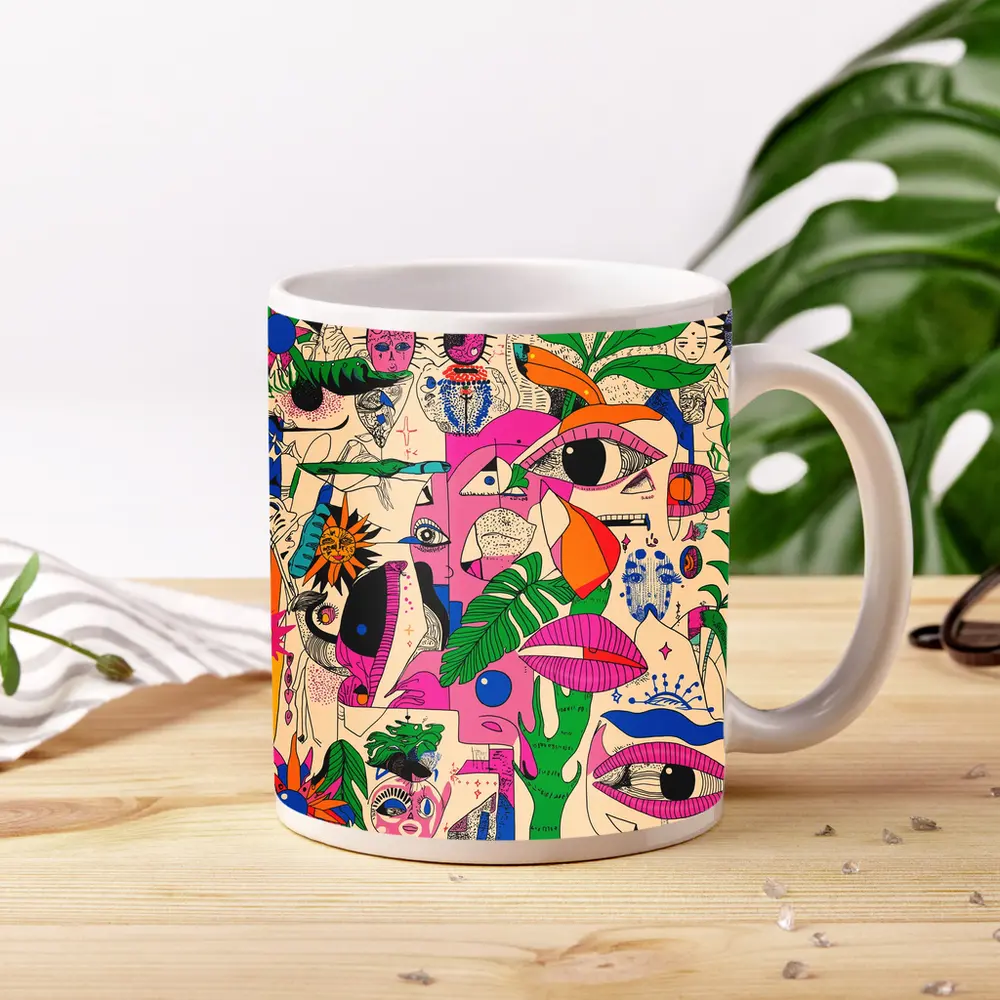 Surreal Psychedelic Faces Plants Abstract Pop Art – Mugs