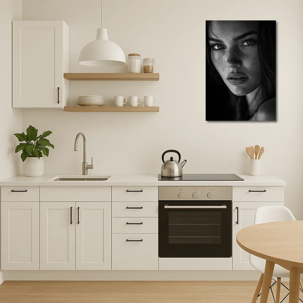 Black and White Woman Portrait with Freckles – Wall Art