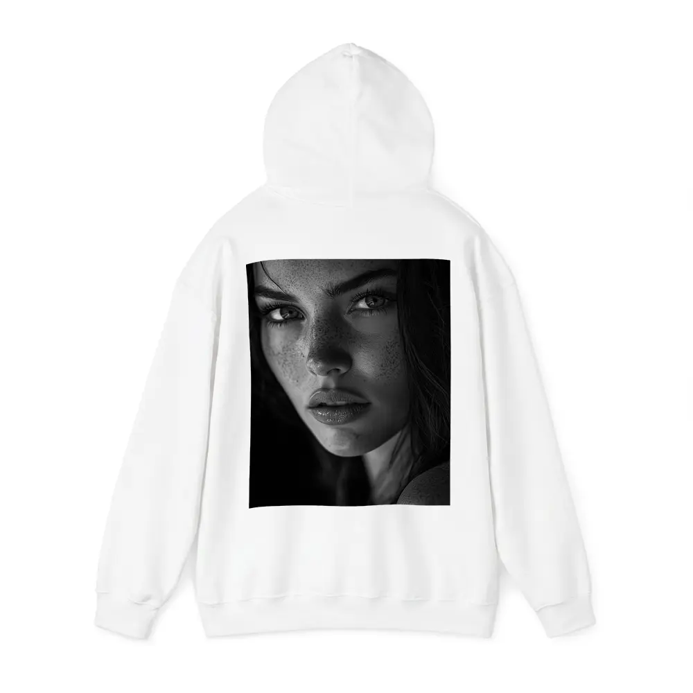 Black and White Woman Portrait with Freckles – Hoodies