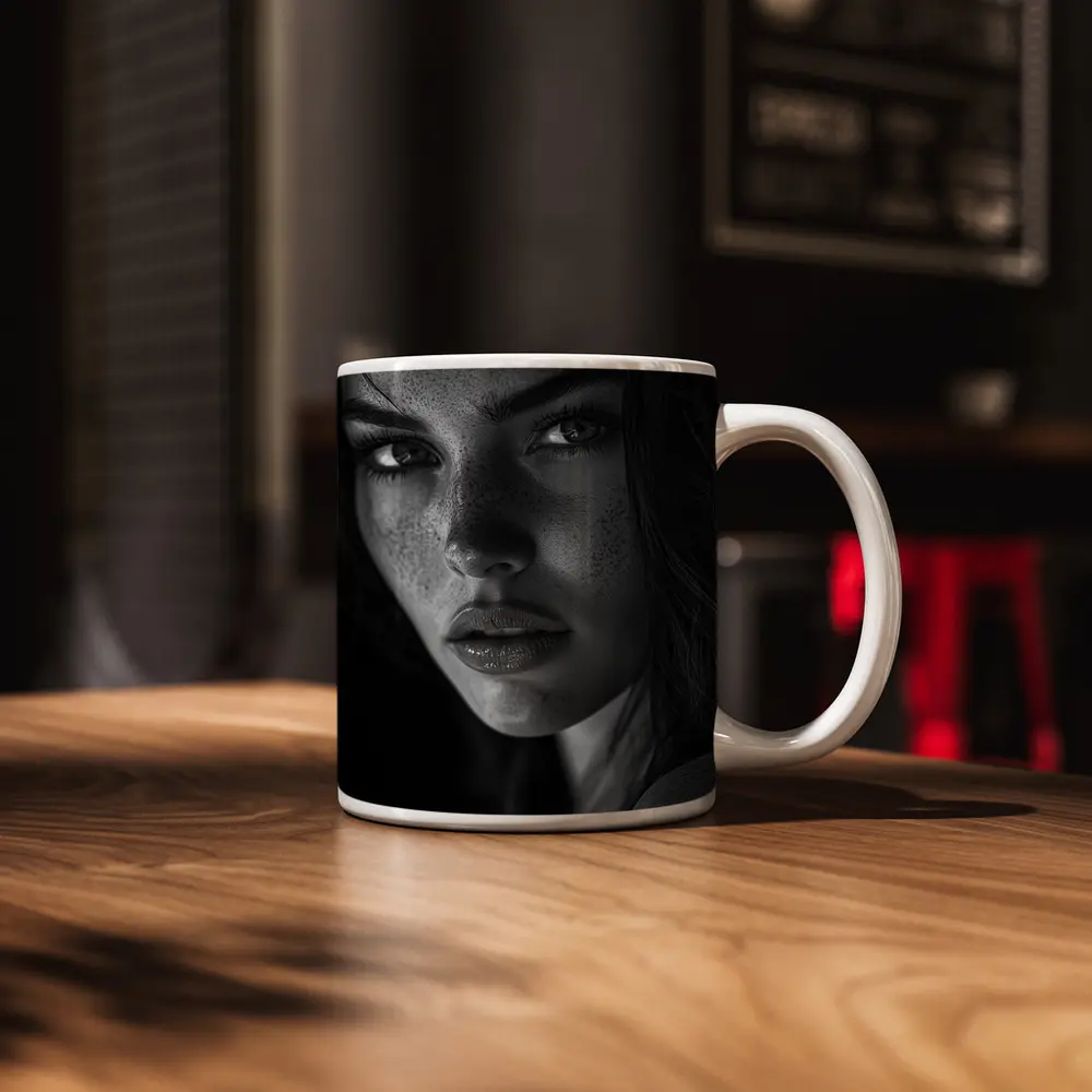 Black and White Woman Portrait with Freckles – Mugs