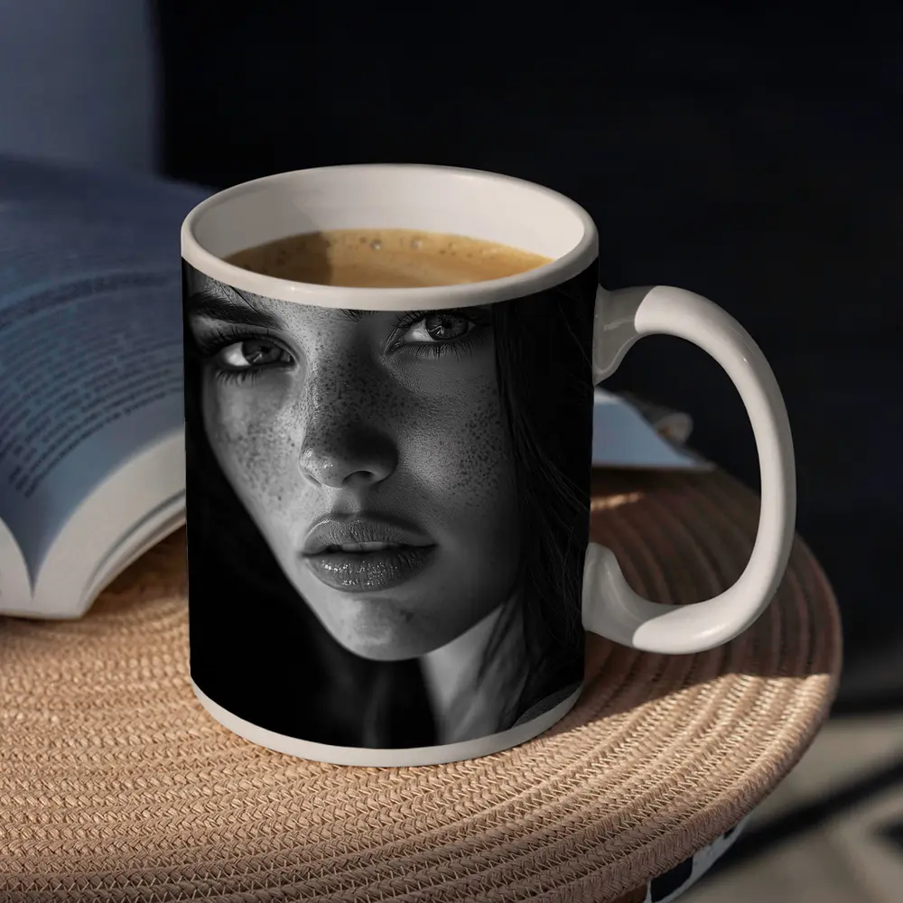 Black and White Woman Portrait with Freckles – Mugs