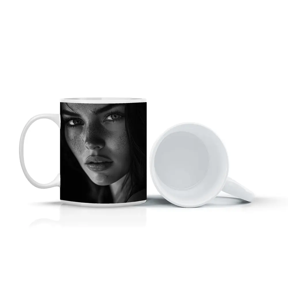 Black and White Woman Portrait with Freckles – Mugs