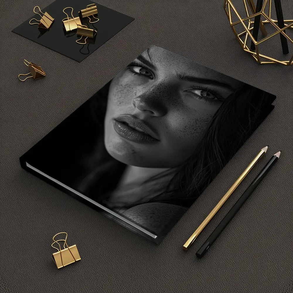 Black and White Woman Portrait with Freckles – Notebooks