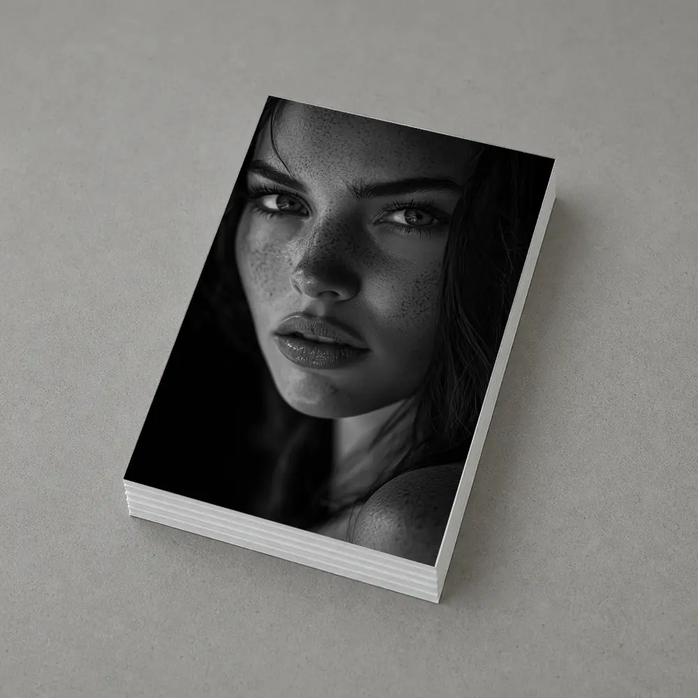 Black and White Woman Portrait with Freckles – Postcards