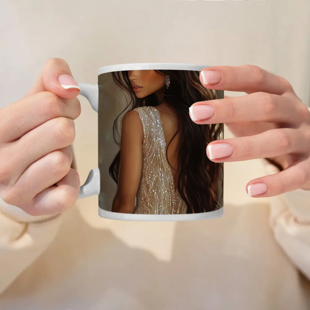 Elegant Woman Glitter Dress Digital Art – Mugs