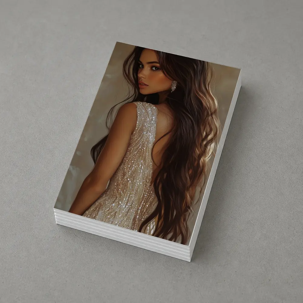 Elegant Woman Glitter Dress Digital Art – Postcards
